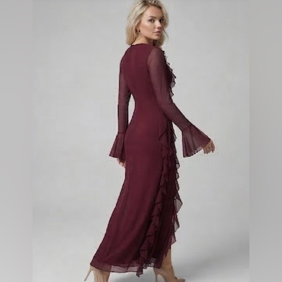 Ruffle Chiffon Maxi Dress Burgundy - Picture 2 of 10